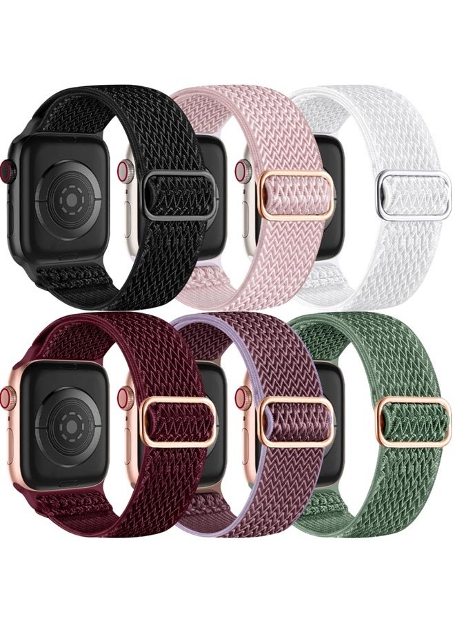 6 Pack Stretchy Braided Bands Compatible with Apple Watch Band 40mm 38mm 41mm Women Men, Elastic Nylon Solo Loop Sport Strap Wristbands for Apple Watch Ultra iWatch Series 8/7/6/5/4/3/2/1/SE