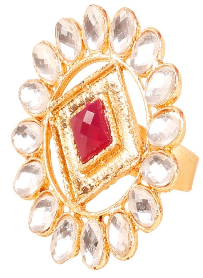 Touchstone New! Touchstone Indian Bollywood Pretty Royal Rajwada Floral Rich Kundan Look Faux Ruby Adjustable Size Designer Wedding Jewelry Cocktail Finger Ring in Gold Tone for Women. - Image 1