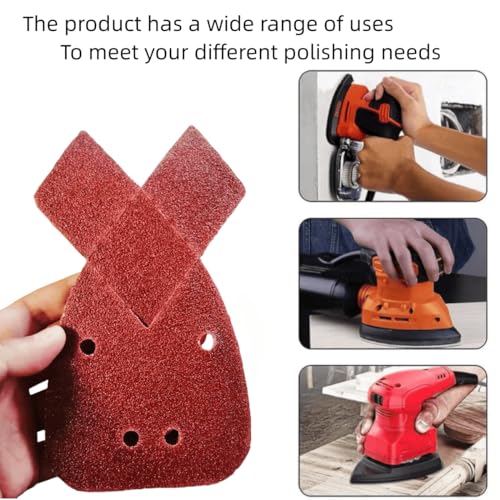 DUSJVYUE 50pcs 120 Grit Sanding Sheets for Black and Decker Mouse Sanders,4 Holes Hook and Loop Mouse Sander Pads,with Additional 2 Replacement Tips,Palm Detail Sander Sandpaper,Sanding Pads - Image 5