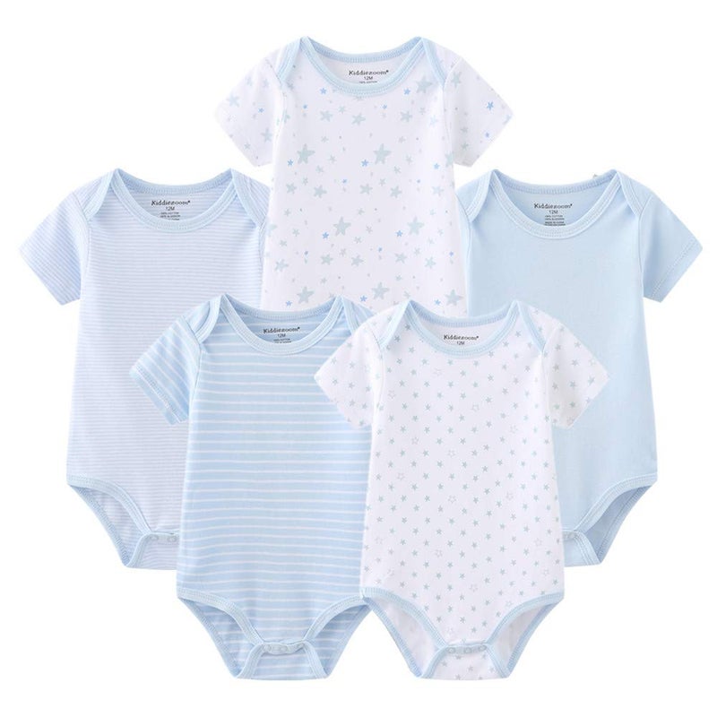 Kiddiezoom Baby Boys Bodysuit Newborn Short Sleeve baby One-Piece Cotton 5-Pack baby clothes - Image 1