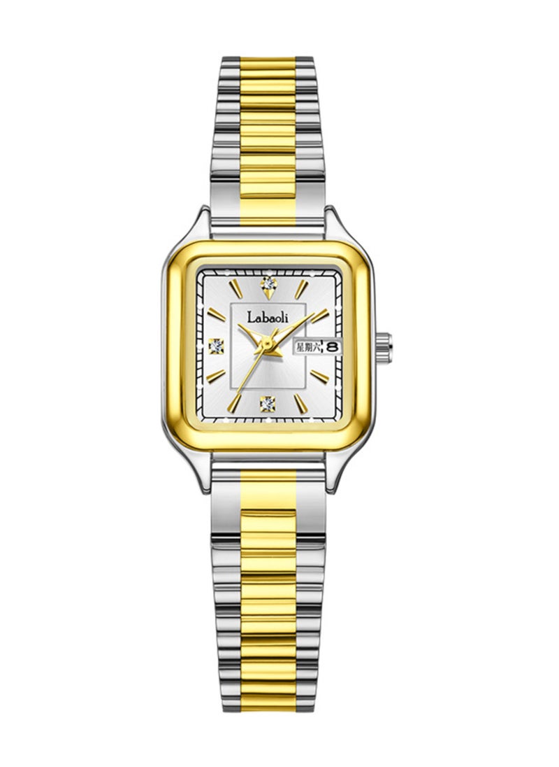 Labaoli Women’s Quartz Square Watch Gold and Silver Tone with Dual Calendar Stainless Steel Water Resistant  - Image 1