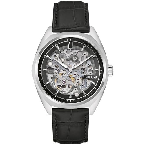 Bulova Mens Automatic Dress Classic Surveyor Watch Black Leather Strap Full Skeleton Dial 42 Hour Power Reserve 41mm - Image 1