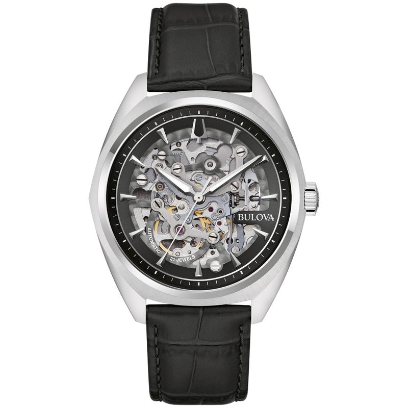 Bulova Mens Automatic Dress Classic Surveyor Watch Black Leather Strap Full Skeleton Dial 42 Hour Power Reserve 41mm - Image 2