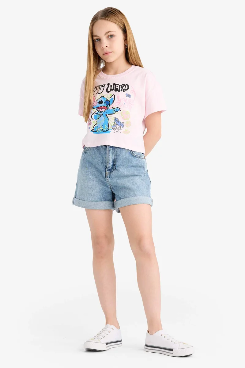 Defacto Girl Disney Lilo &amp; Stitch Crew Neck Short Sleeve T-Shirt