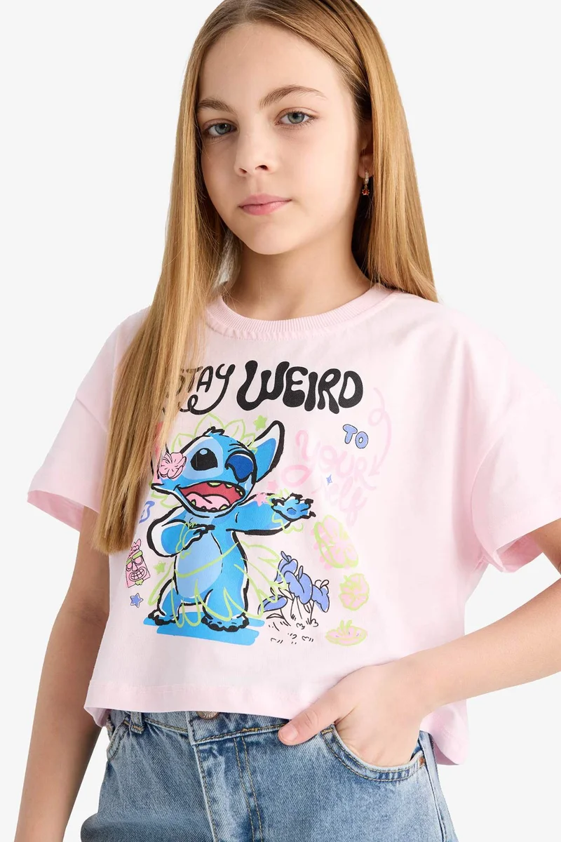 Defacto Girl Disney Lilo &amp; Stitch Crew Neck Short Sleeve T-Shirt