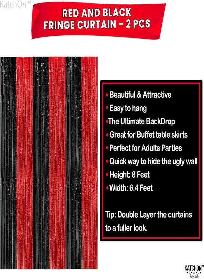 KatchOn Red and Black Fringe Curtain - 6.4x8 Ft Pack of 2 | Red and Black Streamers for Casino Theme Party Decorations | Foil Fringe for Anniversary, Bachelorette | Graduation Decorations 2026 - Image 4