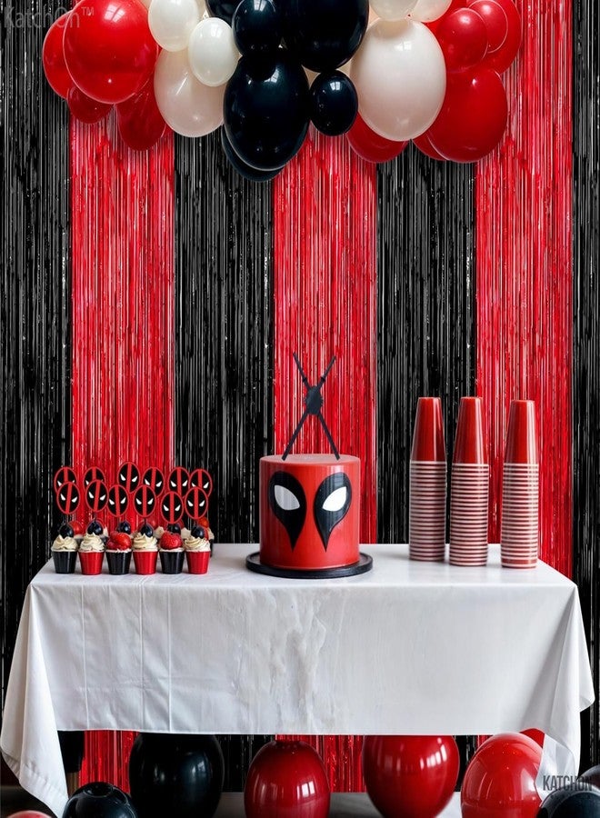 KatchOn Red and Black Fringe Curtain - 6.4x8 Ft Pack of 2 | Red and Black Streamers for Casino Theme Party Decorations | Foil Fringe for Anniversary, Bachelorette | Graduation Decorations 2026 - Image 2
