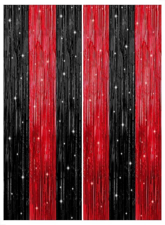 KatchOn Red and Black Fringe Curtain - 6.4x8 Ft Pack of 2 | Red and Black Streamers for Casino Theme Party Decorations | Foil Fringe for Anniversary, Bachelorette | Graduation Decorations 2026 - Image 1