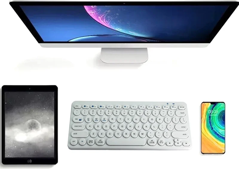 CoverZone B380 Bluetooth Connected Slim Design Compatible With iPad Q Keyboard For Phone Tablet White