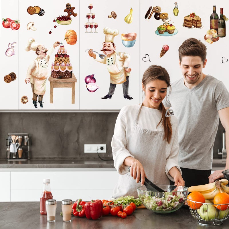 Chinco Chefs Peel and Stick Wall Decals Italian Fat Chefs Cooking Wall Sticker Wine Cake for Kitchen Restaurant Dining Room Home Decoration, 6 Sheets - Image 5