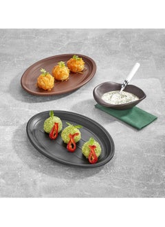 KULSAN Matte Black Oval Melamine Serving Plate Set  2 Pcs 32 CM  - Image 3