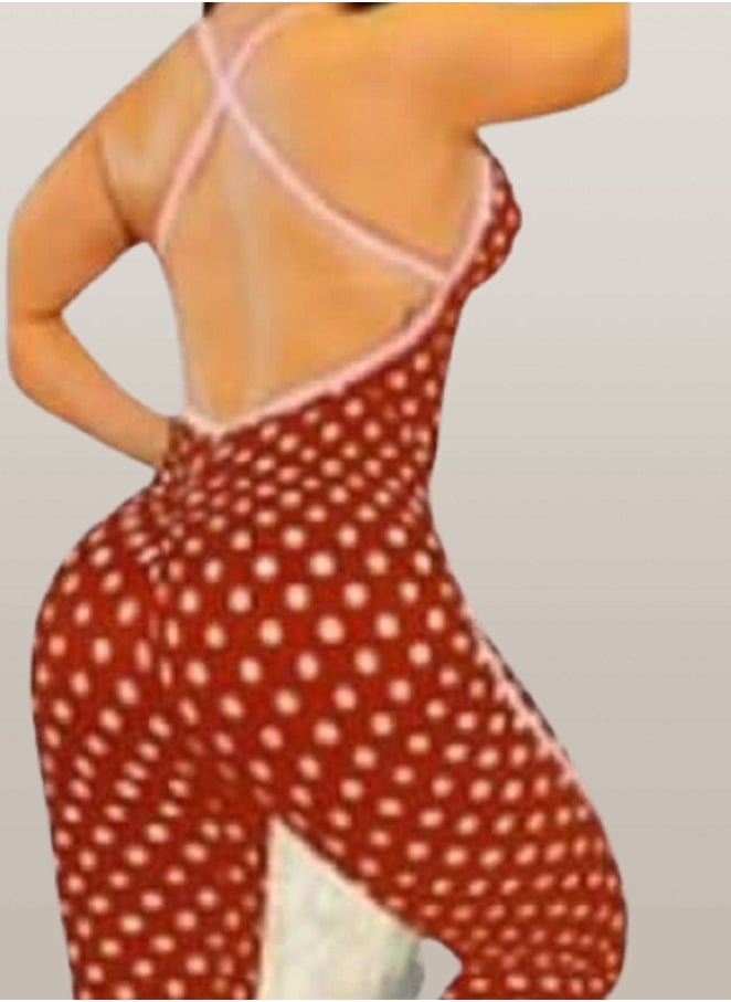 MANIKAN - MANIKAN -Women's long jumpsuit with dotted open chest and back, without sleeves - Image 1