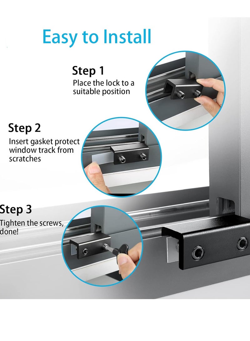 4 Sets Window locks, sliding window locks with key for vertical & horizontal sliding windows doors,easy to install,adjustable security window lock for patio bedroom home and office black - Image 5