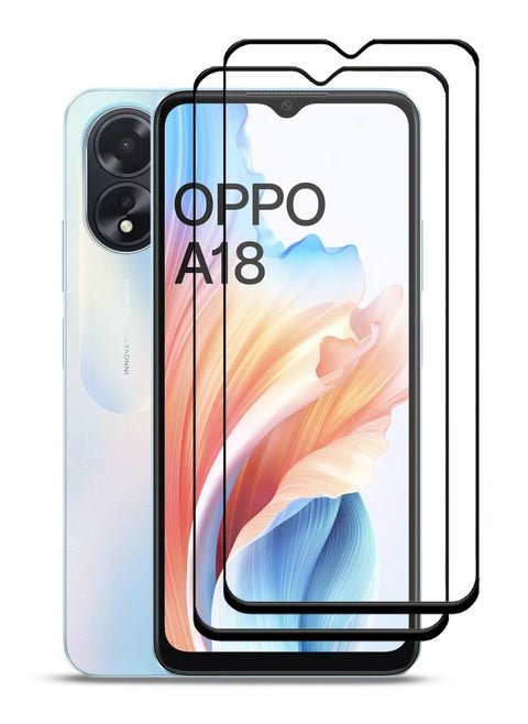 2 Pieces Oppo A18 Screen Protector - Edge to Edge Tempered Glass Screen Protector - Black, High Transparency, Delicate Touch, Anti-Explosion, Smooth Arc Edges, Easy Installation.