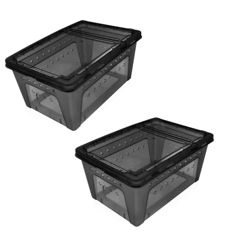 OMEM Portable Reptile Terrarium Habitat for Mini Pet Houses Breathable Holes Stackable Container 2PCSBlackL - Image 1