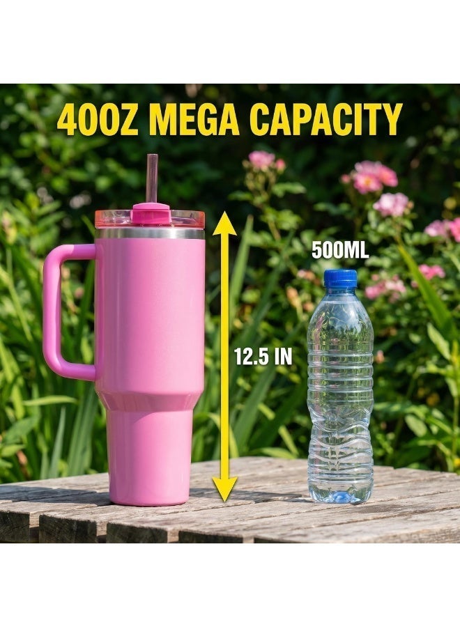Stanley x Starbucks Collaboration 40oz Insulated Tumbler with Handle & Straw, Reusable Stainless Steel Travel Cup, Pink Leakproof Cold Hot Water Mug - Image 2