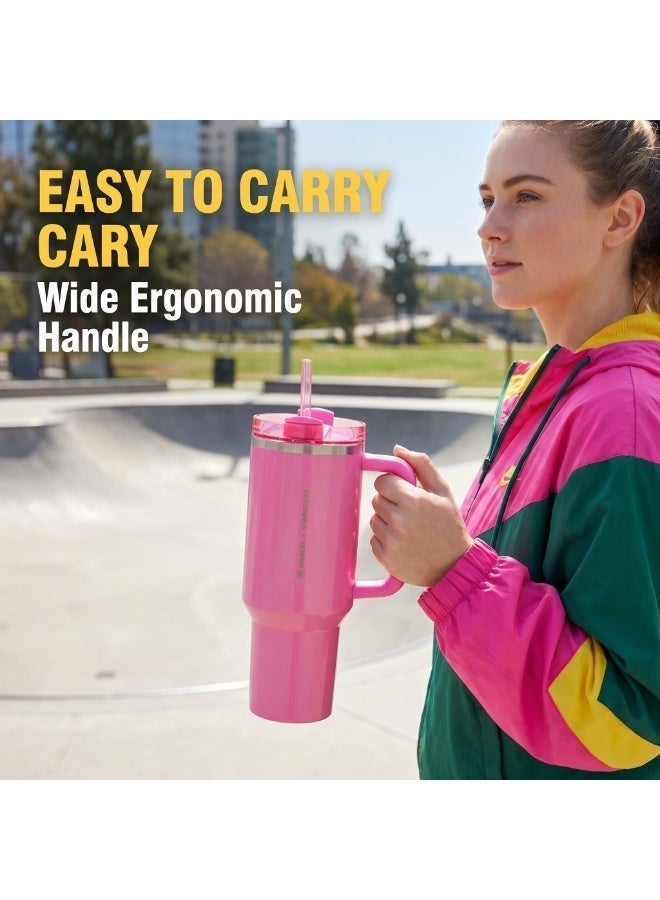 Stanley x Starbucks Collaboration 40oz Insulated Tumbler with Handle & Straw, Reusable Stainless Steel Travel Cup, Pink Leakproof Cold Hot Water Mug - Image 5