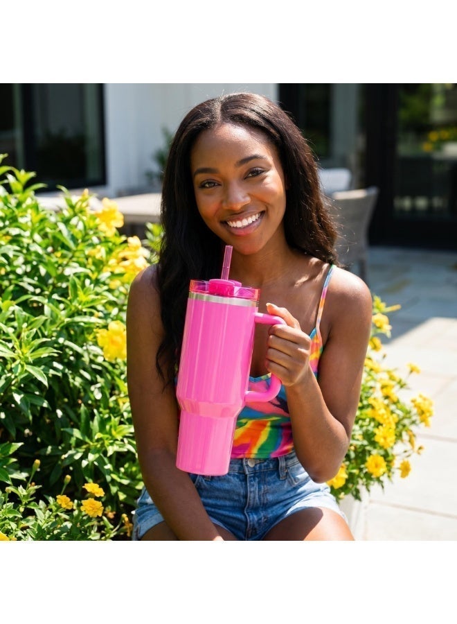 Stanley x Starbucks Collaboration 40oz Insulated Tumbler with Handle & Straw, Reusable Stainless Steel Travel Cup, Pink Leakproof Cold Hot Water Mug - Image 3