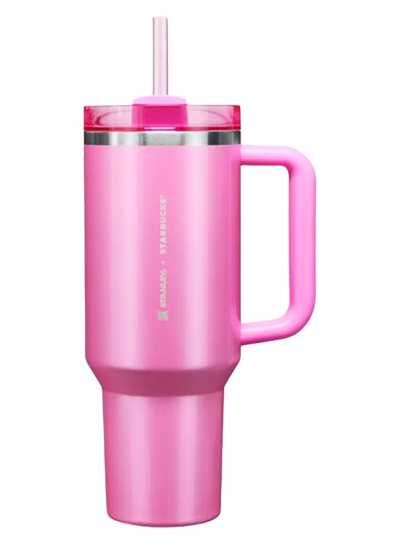 Stanley x Starbucks Collaboration 40oz Insulated Tumbler with Handle & Straw, Reusable Stainless Steel Travel Cup, Pink Leakproof Cold Hot Water Mug - Image 1