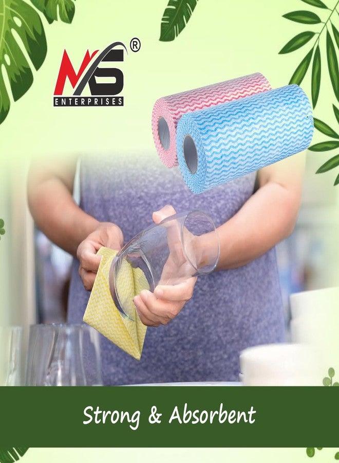 MS Enterprises شركة إم إس إنتربرايزز - لفائف مناديل مطبخ ناعمة للغاية، غير منسوجة، قابلة للغسل (قابلة لإعادة الاستخدام حتى 100 مرة) ناعمة وعالية الامتصاص | لفتان - 80 منديلًا لكل لفة - إجمالي 160 منديلًا مع ملعقة خشبية مجانية - Image 4