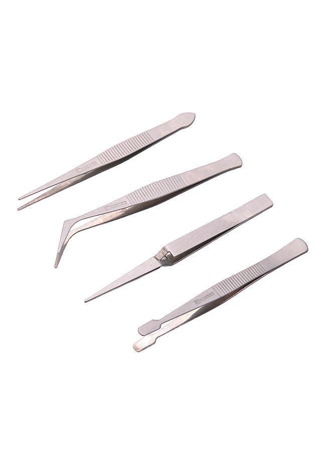 NIBEMINENT 4-Piece Stainless Tweezers Set Silver