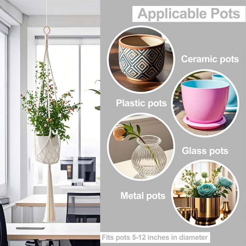 vriysei 3 Pack Macrame Plant Hanger Indoor, 35 41 47 Inch Handmade Boho Hanging Planter Basket with Screw Hooks S-Hooks and Extension Rope for Indoor Plants Home Decor (POTS NOT Included) (White) - Image 5