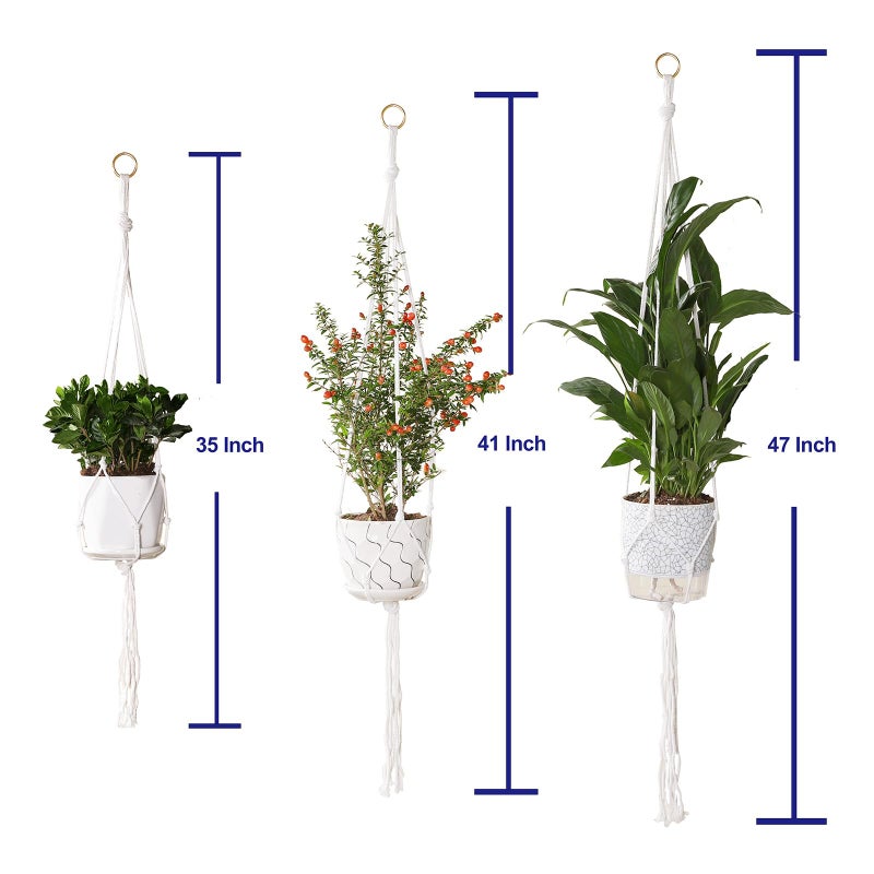 vriysei 3 Pack Macrame Plant Hanger Indoor, 35 41 47 Inch Handmade Boho Hanging Planter Basket with Screw Hooks S-Hooks and Extension Rope for Indoor Plants Home Decor (POTS NOT Included) (White) - Image 2