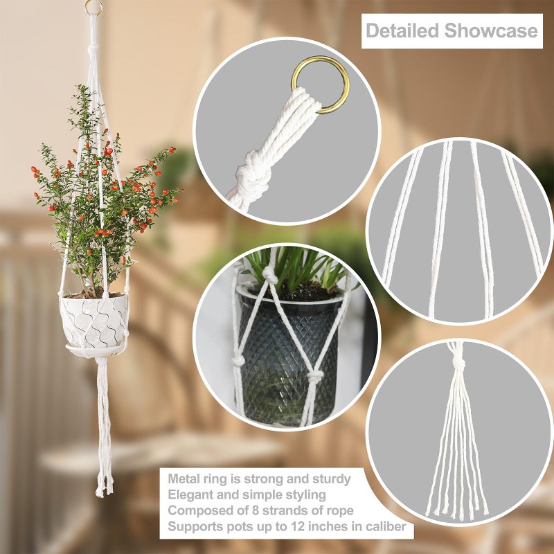 vriysei 3 Pack Macrame Plant Hanger Indoor, 35 41 47 Inch Handmade Boho Hanging Planter Basket with Screw Hooks S-Hooks and Extension Rope for Indoor Plants Home Decor (POTS NOT Included) (White) - Image 3