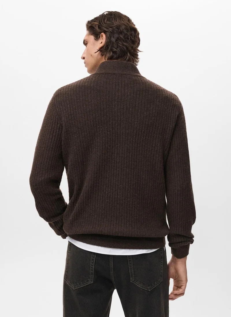 Mango Man Ribbed sweater with zip neck