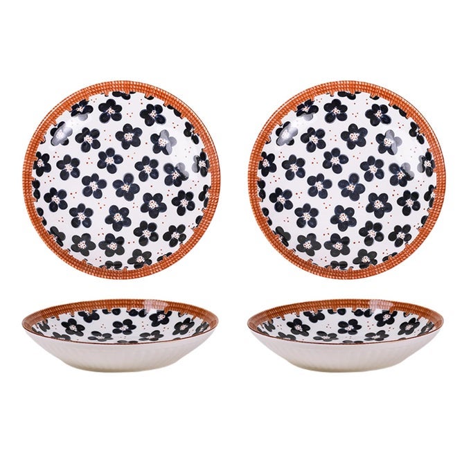 8 INCH DINNER PLATES SET OF 2 CERAMIC PLATES FOR SALAD DESSERT AND APPETIZER MICROWAVE OVEN AND DISHWASHER SAFE SCRATCH RESISTANT AND LEADFREE