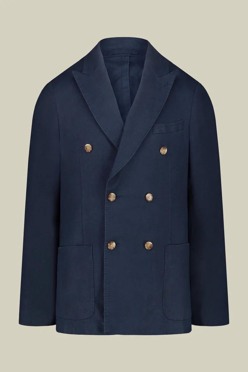 Doppelganger  Unlined double-breasted men's jacket in 100% linen - Blue for Men | Best Price UAE
