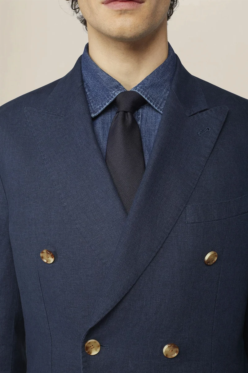 Doppelganger  Unlined double-breasted men's jacket in 100% linen - Blue for Men | Best Price UAE