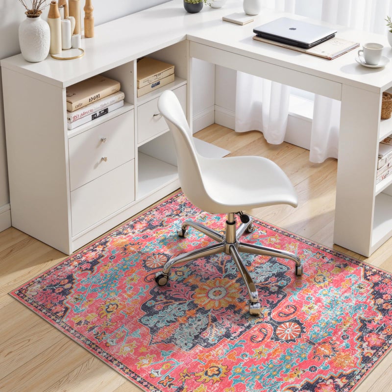 Anidaroel Office Chair Mat for Hardwood Floor, 48"x60" Office Rug for Rolling Chair, Desk Floor Mats for Office Chair, Anti-Slip Computer Gaming Chair Mat, Easy to Roll, Fuchsia/Multi - Image 2