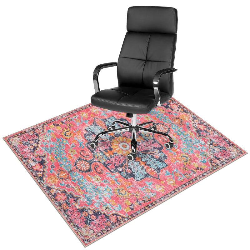 Anidaroel Office Chair Mat for Hardwood Floor, 48"x60" Office Rug for Rolling Chair, Desk Floor Mats for Office Chair, Anti-Slip Computer Gaming Chair Mat, Easy to Roll, Fuchsia/Multi - Image 1