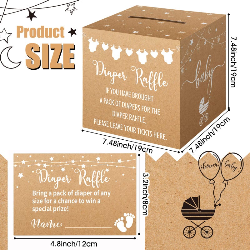 Teling 51 Pieces Diaper Raffle Tickets with Card Box Baby Shower Decorations Baby Shower Holder Box for Girl Boy Diaper Raffle Party(Kraft Paper Style) - Image 4