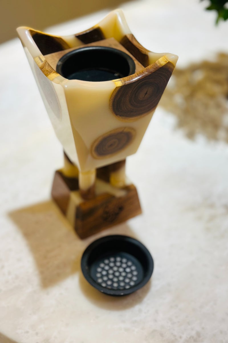 أودي مبخرة فاخرة من راتنج العود والخشب الطبيعي – مبخرة يدوية بيضاء بحجم 9 إنش للعود والبخور واللبان – مبخرة ديكورية راقية للمجلس، المنزل، المكتب وتقديم الهدايا - Image 4