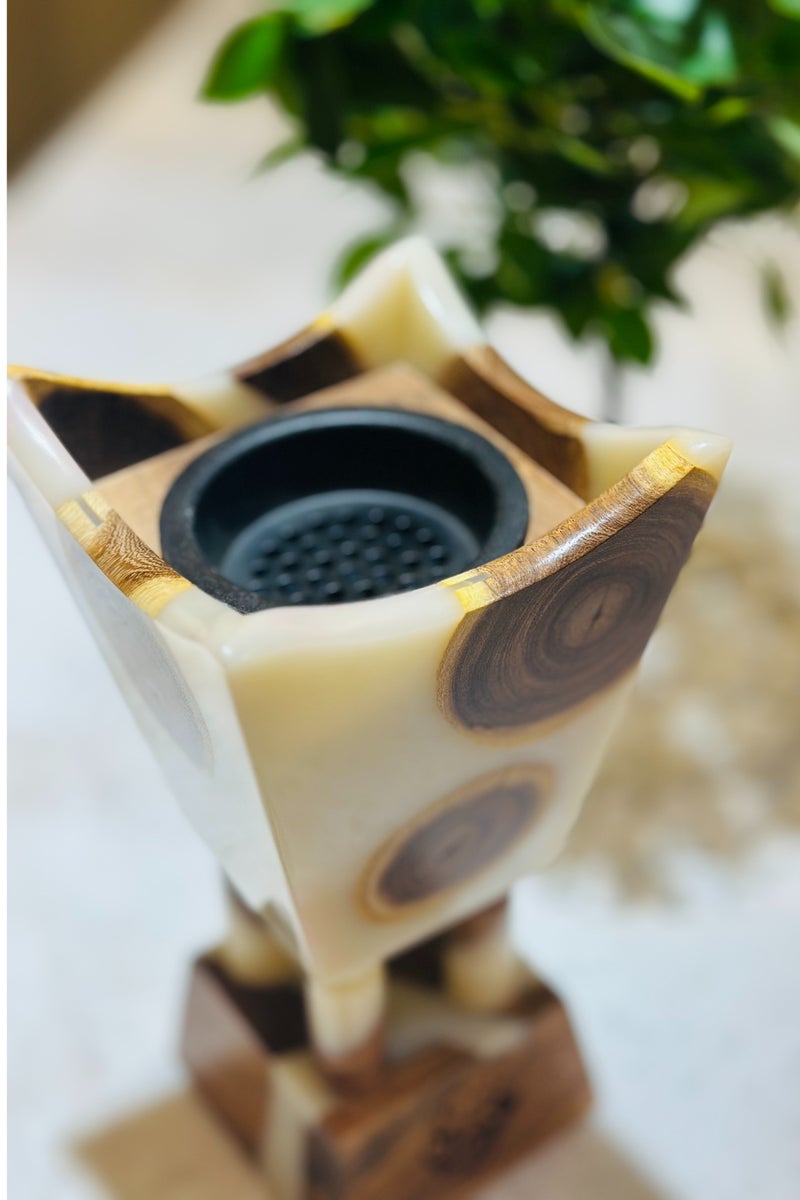 أودي مبخرة فاخرة من راتنج العود والخشب الطبيعي – مبخرة يدوية بيضاء بحجم 9 إنش للعود والبخور واللبان – مبخرة ديكورية راقية للمجلس، المنزل، المكتب وتقديم الهدايا - Image 5