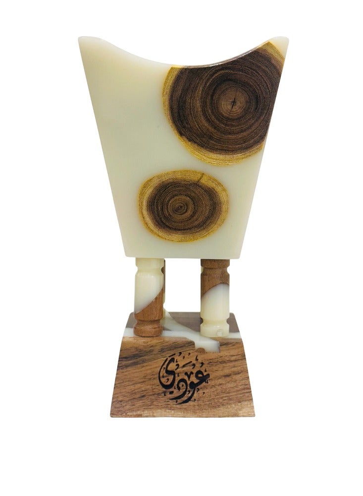 أودي مبخرة فاخرة من راتنج العود والخشب الطبيعي – مبخرة يدوية بيضاء بحجم 9 إنش للعود والبخور واللبان – مبخرة ديكورية راقية للمجلس، المنزل، المكتب وتقديم الهدايا - Image 1