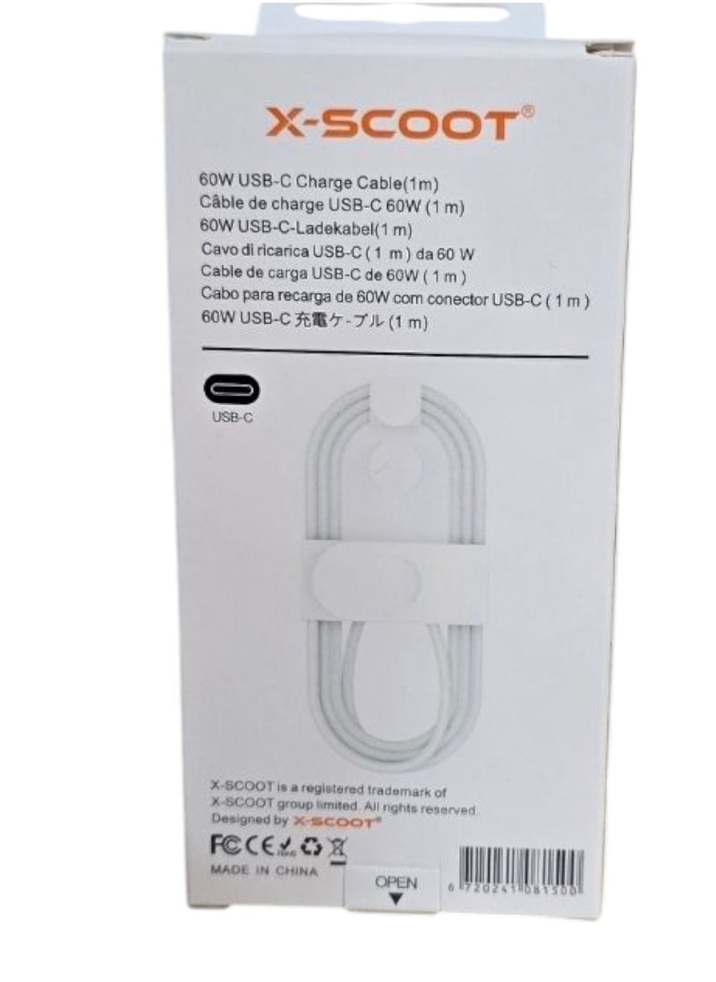 X-SCOOT CL-150 60W PD USB C to Type-C Charging Cable 1m for iPhone 15/16, Galaxy, Pixel and Type-C Phones - 60W