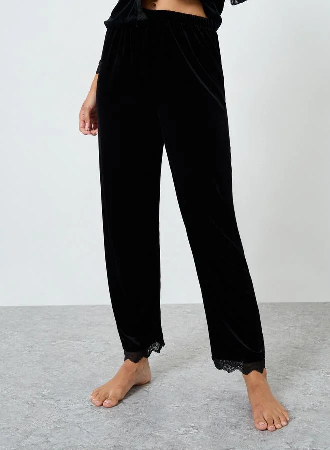 Take Two Black Velvet Look Lace Insert Top and Pyjama Set for Women | Best Price UAE