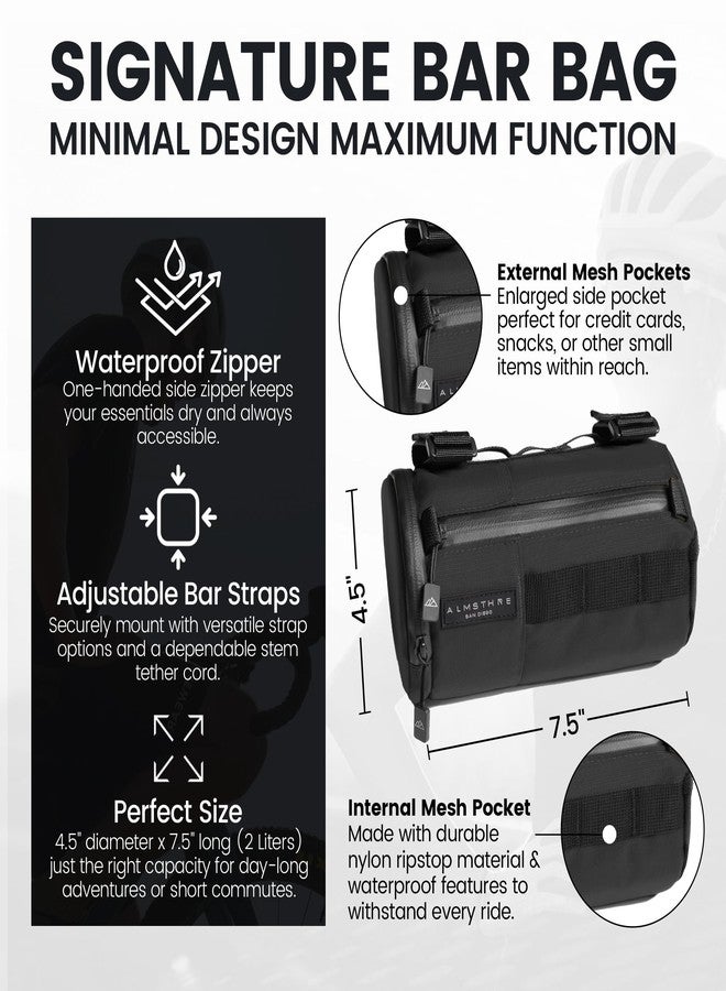 ALMSTHRE Signature Bar Bag – Midnight Black | Hard-Shell Bike Handlebar Bag with Waterproof Zippers & Adjustable Straps | Lightweight Bicycle Handlebar Bag, Compatible with Road, Gravel & MTB Bikes - Image 2