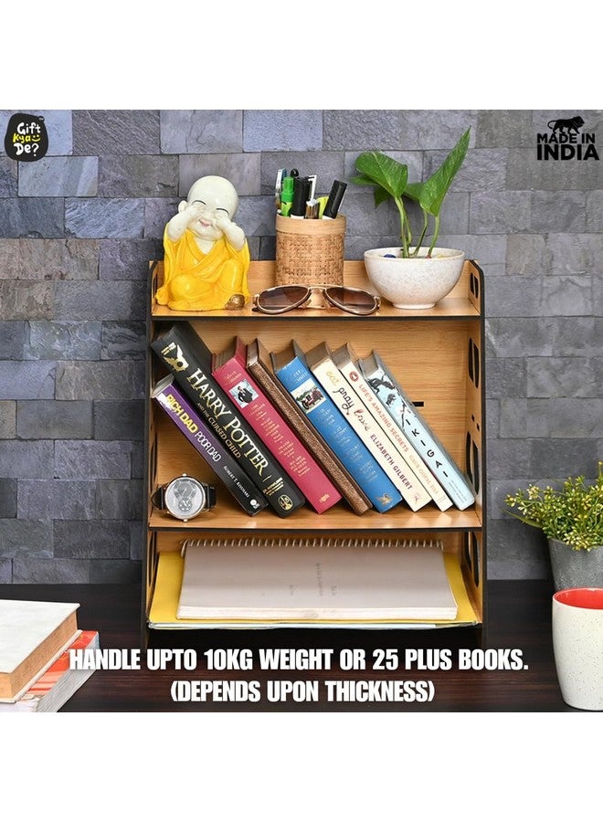 Gift Kya De Gift Kya De GKD Bookshelf/Storage Shelves/Book Rack, 4-Tier Wooden Book Shelf for Home, Office Desk, Wall Mounted Bookshelf, Multipurpose eco-Friendly, Medium Size (DIY) Bamboo  - Image 4