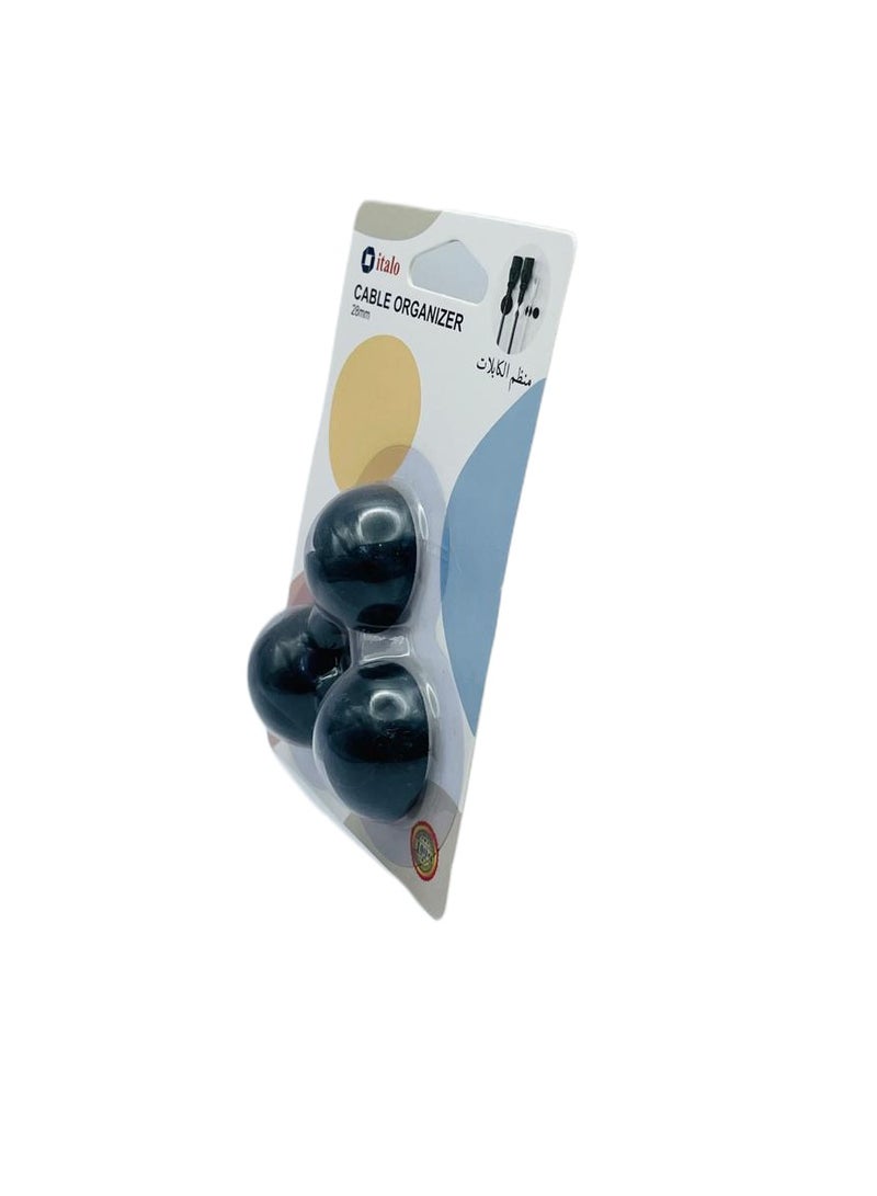 إيتالو عبوة من 3 قطع من منظم إدارة الأسلاك وحامل مشابك الكابلات للتلفاز والمكتب والسيارة والمنزل 28 مللي متر باللون الأسود - Image 4