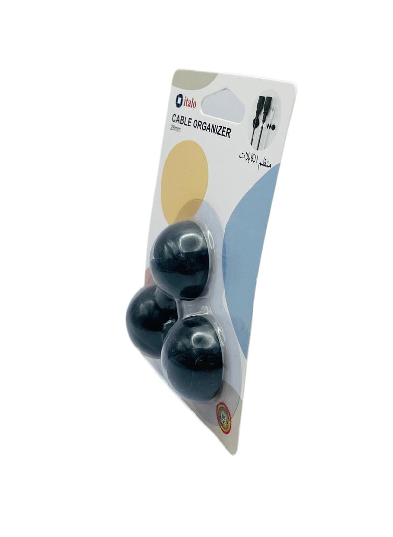 إيتالو عبوة من 3 قطع من منظم إدارة الأسلاك وحامل مشابك الكابلات للتلفاز والمكتب والسيارة والمنزل 28 مللي متر باللون الأسود - Image 2