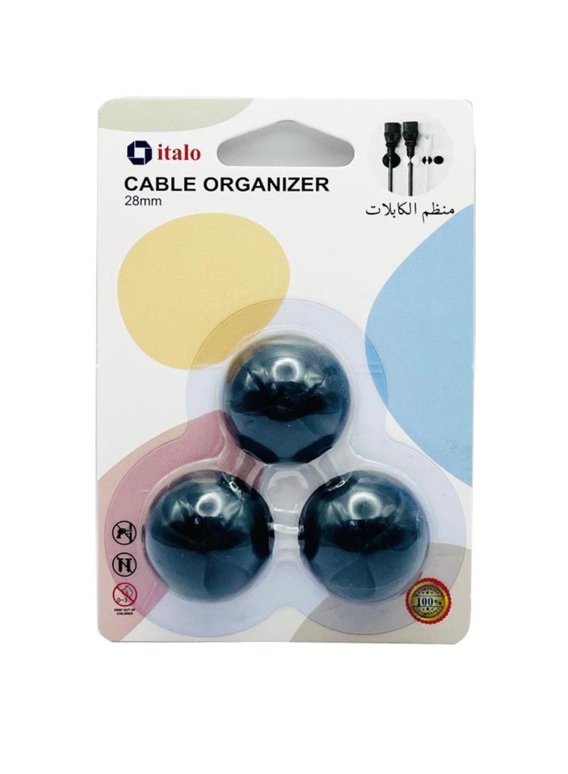 إيتالو عبوة من 3 قطع من منظم إدارة الأسلاك وحامل مشابك الكابلات للتلفاز والمكتب والسيارة والمنزل 28 مللي متر باللون الأسود - Image 1