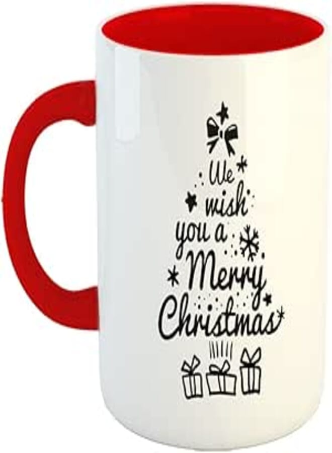 Happu - Printed Ceramic Coffee Mug, Christmas Design, We Wish You a Merry Christmas, Gifts for Girlfriend, Gifts for House Warming, Gifts for Father, 325 ML(11Oz), 1431-RD
