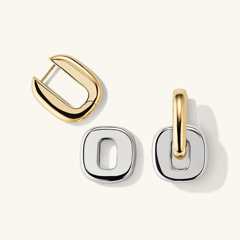 NOKMIT Chunky Hoop Earrings for Women, Trendy 14K Gold Silver Tone Bold Geometric Paperclip Link Earrings, High Polish Hypoallergenic Statement Jewelry Gifts (Gold+Silver) - Image 4