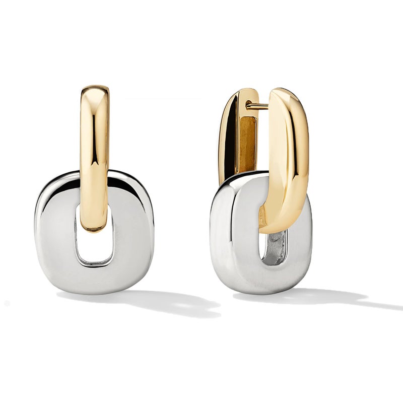 NOKMIT Chunky Hoop Earrings for Women, Trendy 14K Gold Silver Tone Bold Geometric Paperclip Link Earrings, High Polish Hypoallergenic Statement Jewelry Gifts (Gold+Silver) - Image 1