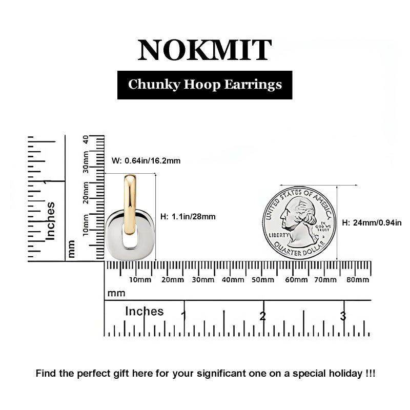 NOKMIT Chunky Hoop Earrings for Women, Trendy 14K Gold Silver Tone Bold Geometric Paperclip Link Earrings, High Polish Hypoallergenic Statement Jewelry Gifts (Gold+Silver) - Image 5