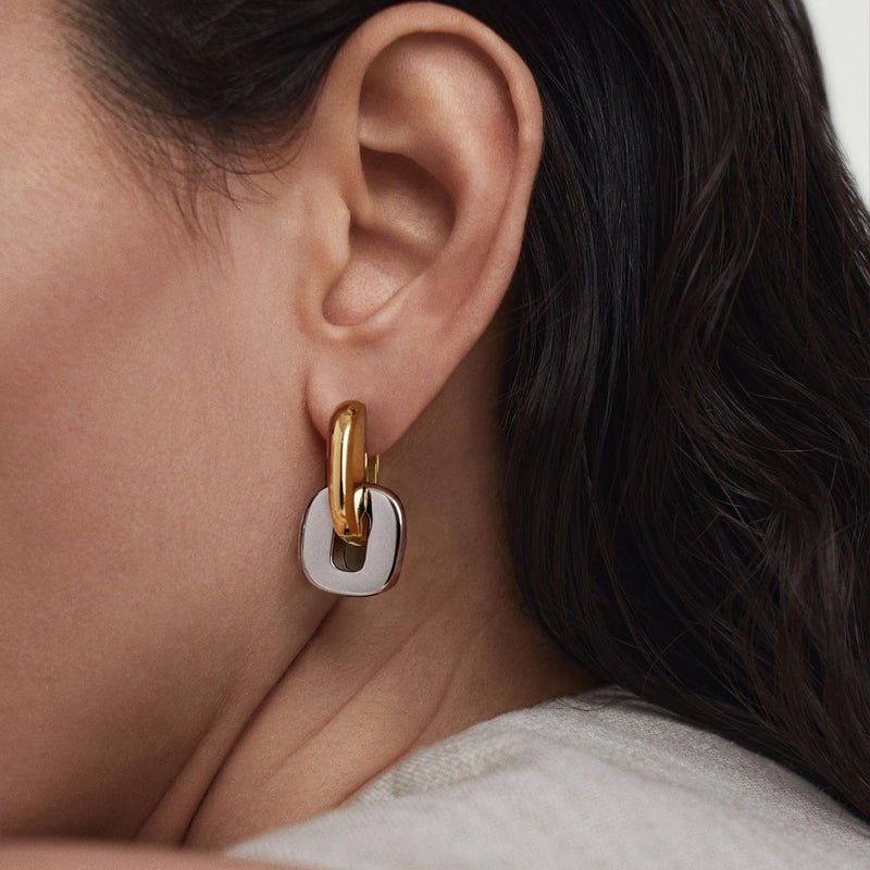 NOKMIT Chunky Hoop Earrings for Women, Trendy 14K Gold Silver Tone Bold Geometric Paperclip Link Earrings, High Polish Hypoallergenic Statement Jewelry Gifts (Gold+Silver) - Image 3